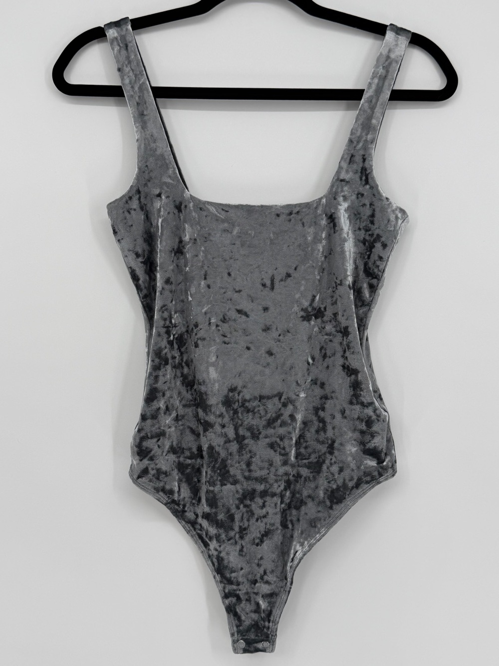 Good American Gray Crushed Velvet Tank Bodysuit